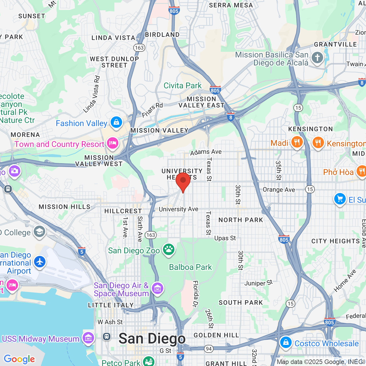 Google map image of our location in 4096 Park Blvd San Diego, CA